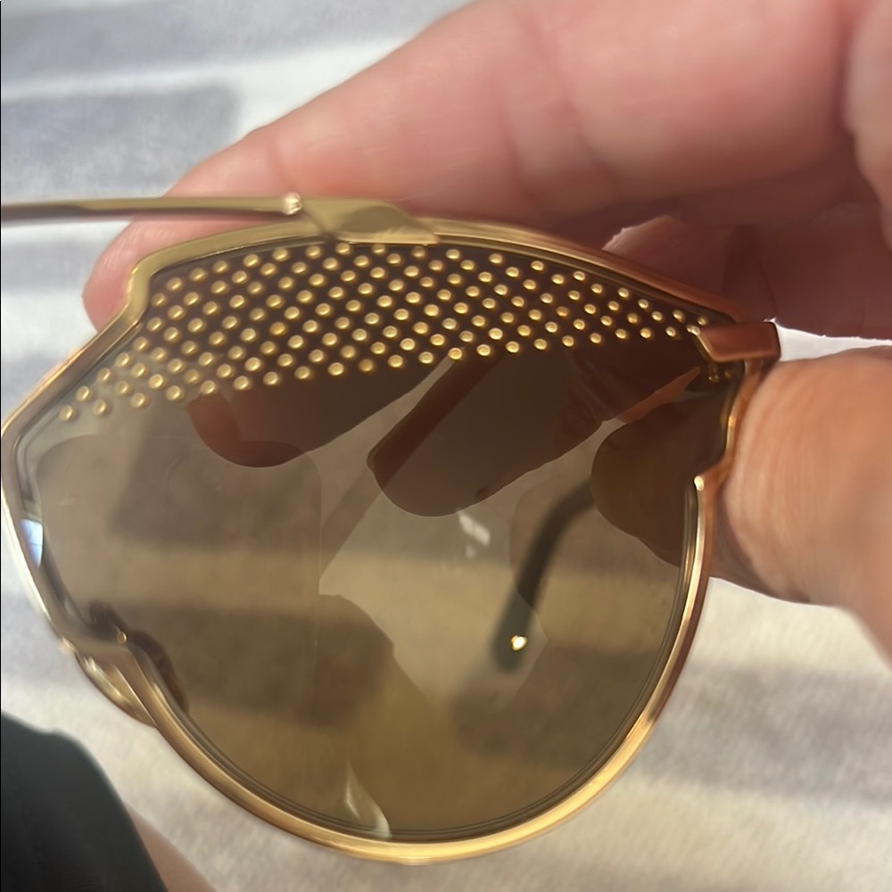 Dior Women's Sunglasses with Gold Frame and Amber Lenses - Picture 4 of 5